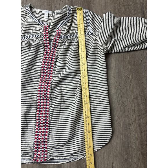 J.Crew Striped Boho Peasant Blouse Size 10 Navy Embroidered Front Cotton - Picture 5 of 8